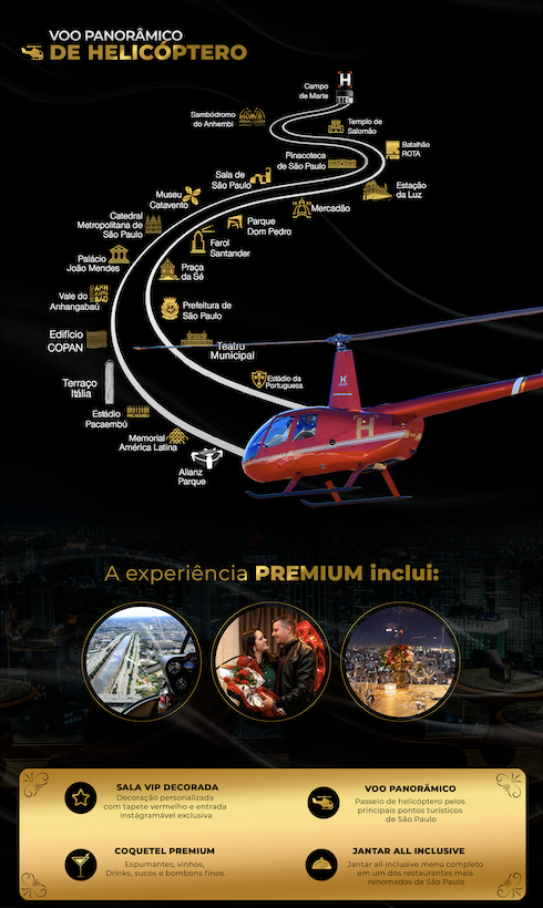 Rota Gourmet | Sky & Table -  Sua noite all inclusive: acesso VIP, voo panorâmico e jantar completo no Terraço Itália.